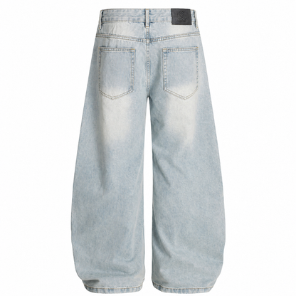 Vintage Wash Distressed Barrel Jeans