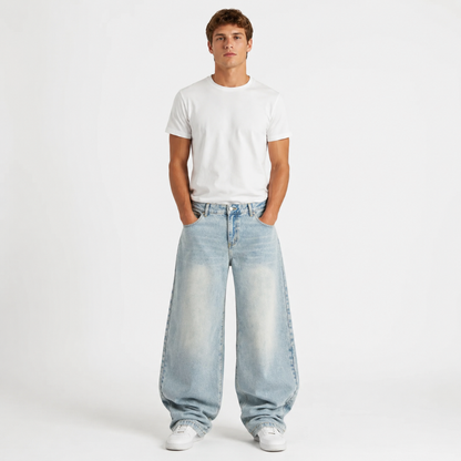 Vintage Wash Distressed Barrel Jeans