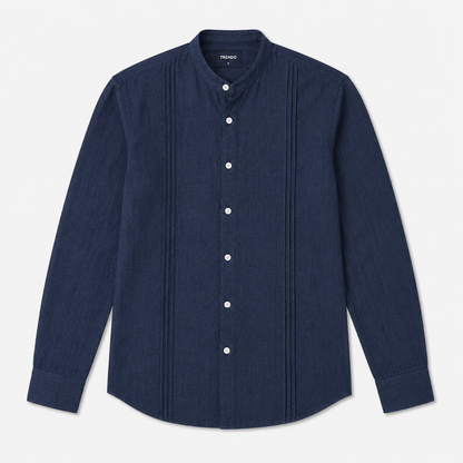 Stand Collar Long Sleeve Button- Up Shirt