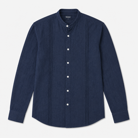 Stand Collar Long Sleeve Button- Up Shirt