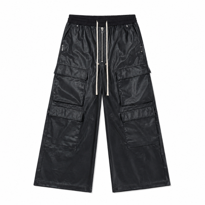 Faux Leather Multi-Pocket Flared Pants