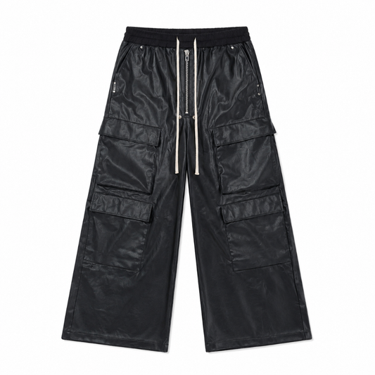 Faux Leather Multi-Pocket Flared Pants