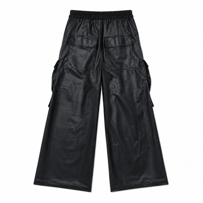 Faux Leather Multi-Pocket Flared Pants