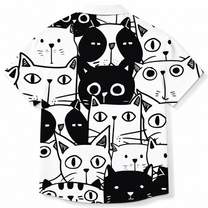 Men's Casual 3D Cat Print Hawaiian Button-Up Shirt