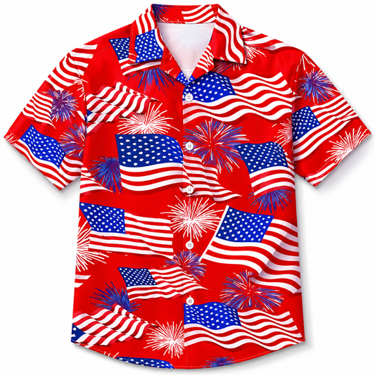 Men'S Patriotic Flag Print Beach Shirt