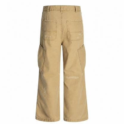 Distressed Pleated Multi-Pocket Cargo Pants